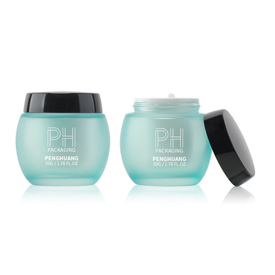 Recipiente facial azul de vidro geado feito sob encomenda luxuoso do creme do frasco 30g 50g 120g do creme com tampão