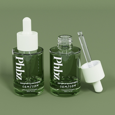 Garrafa verde de vidro luxuosa do soro das garrafas do conta-gotas do OEM 30ML 1oz
