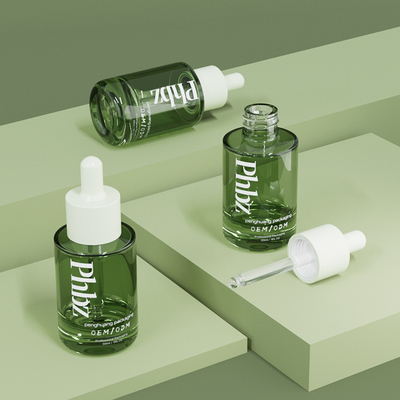 Garrafa verde de vidro luxuosa do soro das garrafas do conta-gotas do OEM 30ML 1oz