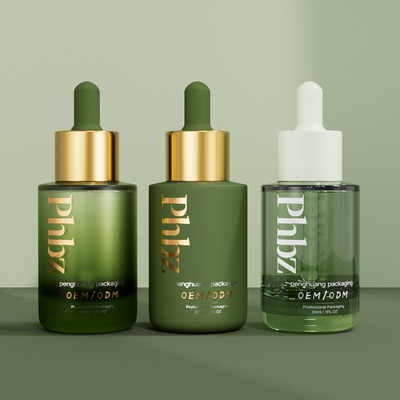 O conta-gotas extravagante de vidro impresso do soro 1oz engarrafa para o empacotamento cosmético