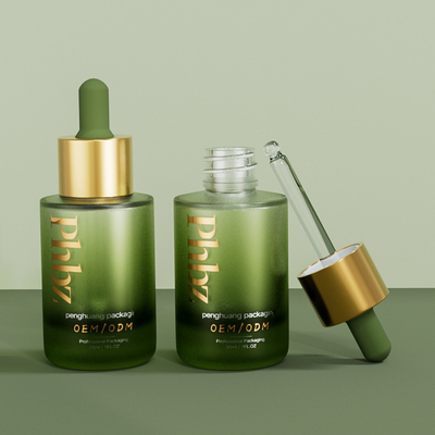 O conta-gotas extravagante de vidro impresso do soro 1oz engarrafa para o empacotamento cosmético