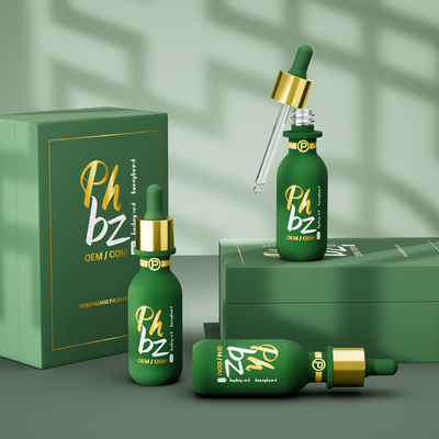 Garrafas redondas de goteador de soro Logotipo personalizado Garrafa de óleo de essência de vidro de 30 ml