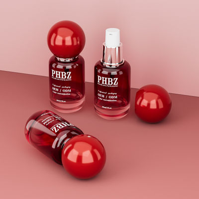 30ml / 1oz Frasco Vazio de Vidro Cosmético Vermelho Degradê com Tampa de Bola Redonda, Embalagem Personalizada OEM ODM para Skincare para Loção e Óleo Essencial