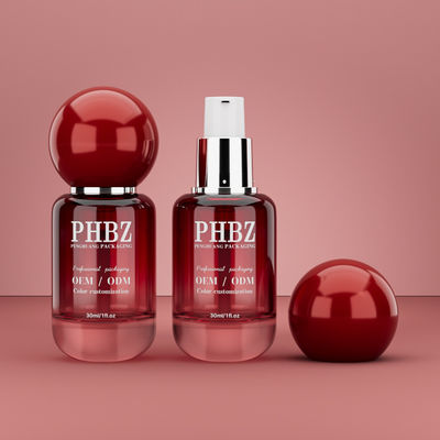 30ml / 1oz Frasco Vazio de Vidro Cosmético Vermelho Degradê com Tampa de Bola Redonda, Embalagem Personalizada OEM ODM para Skincare para Loção e Óleo Essencial