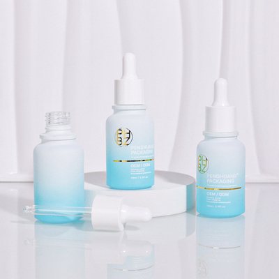 Logotipo personalizado 30 ml frasco de soro de vidro frasco de goteador branco fosco para óleo capilar