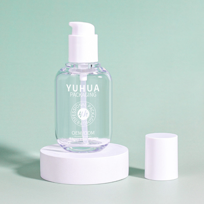 Logotipo personalizado garrafa de pompa de loção de soro vazia clara garrafa cosmética de plástico de luxo com bomba