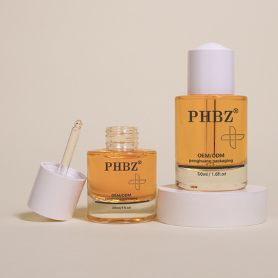 30 ml / 50 ml Garrafa de vidro de ombro plano Garrafa de soro Garrafa de óleo para cabelo transparente
