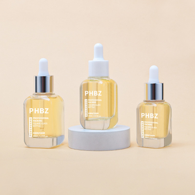 Garrafas de vidro quadrado de 10 ml, 20 ml, 30 ml e 40 ml com pipeta