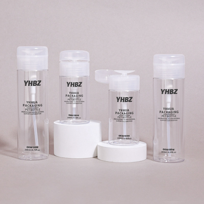 100 ml-500 ml de garrafas de plástico redondas personalizáveis para remover líquidos e tonificar maquiagem
