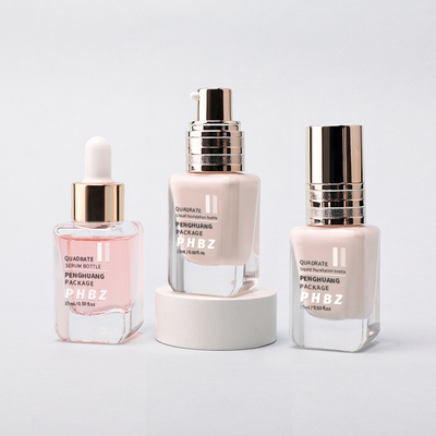 Garrafa de vidro de base quadrada transparente 15 ml Tamanho da amostra Garrafa de loção cosmética