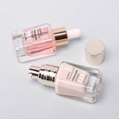 Garrafa de vidro de base quadrada transparente 15 ml Tamanho da amostra Garrafa de loção cosmética