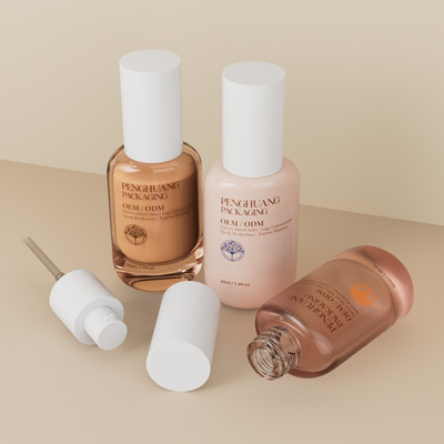 Garrafa de vidro de fundação transparente 30ml 1oz Grátis Garrafas de fundação vazias com tampa