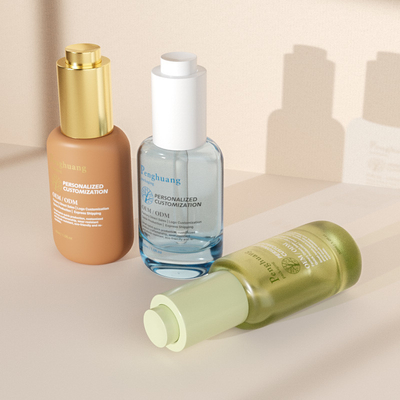 Frascos conta-gotas de soro 30ml Frasco de vidro de óleo essencial com conta-gotas de pressão