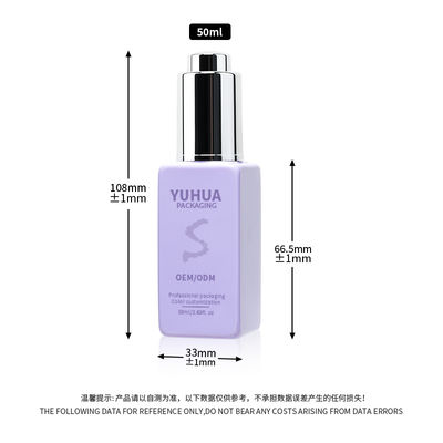 Garrafas quadradas para gotejar soro com tela de seda/estampagem a quente/impressão de rótulos em verde claro, azul ou branco