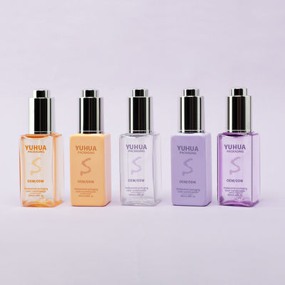 Garrafas quadradas para gotejar soro com tela de seda/estampagem a quente/impressão de rótulos em verde claro, azul ou branco