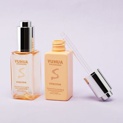 Garrafas quadradas para gotejar soro com tela de seda/estampagem a quente/impressão de rótulos em verde claro, azul ou branco