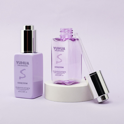 Frasco conta-gotas quadrado de plástico com logotipo personalizado, frasco de soro de óleo essencial para cuidados com a pele com logotipo personalizado