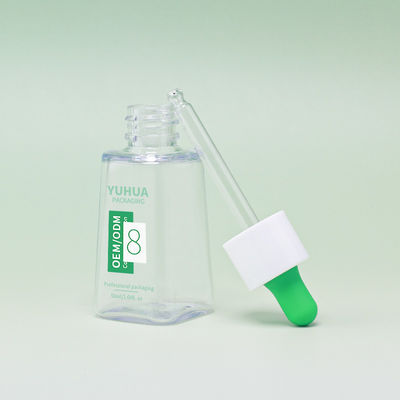 Frasco conta-gotas de soro quadrado PET de 50ml com logotipo personalizado e tampa de borracha