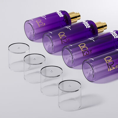 Conjunto de embalagens cosméticas garrafas de plástico com logotipo personalizado tela de seda e impressão por estampagem a quente para armazenamento de loção de tonificação e soro