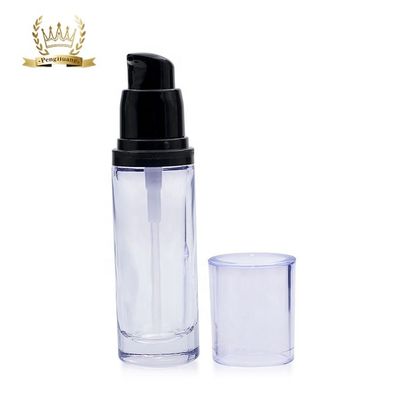 Cosméticos luxuosos do círculo 30ml que empacotam a garrafa líquida de vidro da fundação com bomba da beleza