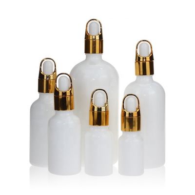 Garrafa de vidro branca do conta-gotas do óleo do círculo 200ml com o tampão de vidro do conta-gotas