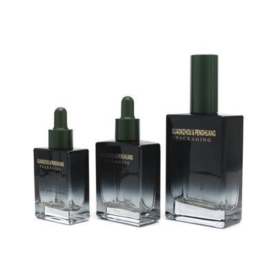 Garrafa de vidro do conta-gotas do óleo essencial do soro luxuoso vazio cosmético do quadrado preto de 30ml 50ml 100ml