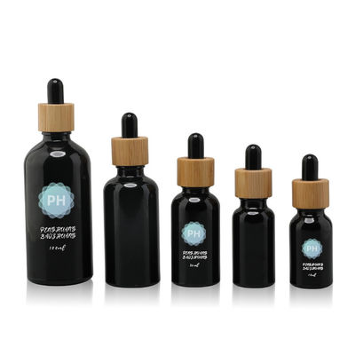 Garrafa preta de bambu redonda do conta-gotas do óleo 5ml essencial