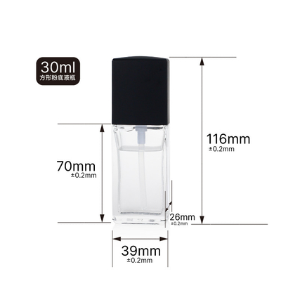 Garrafa de vidro dada forma quadrado da fundação 30ml líquida vazia com a bomba da parte superior do ouro