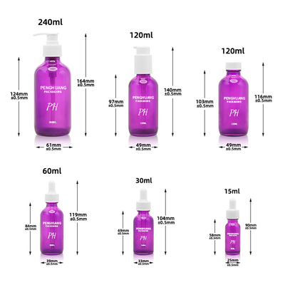 o vidro roxo de 60ml Boston engarrafa a garrafa do conta-gotas do soro dos cuidados com a pele do óleo essencial da massagem 2oz