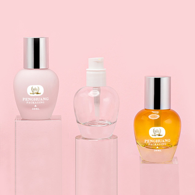 Garrafa cosmética de vidro de empacotamento da fundação dos cuidados com a pele por atacado de vidro feitos sob encomenda da bomba da loção da garrafa da fundação da cor 30ml