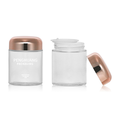 Recipiente de vidro redondo da cápsula 100g com o frasco de vidro Packaing de Rose Golden Cap Sliver Cap