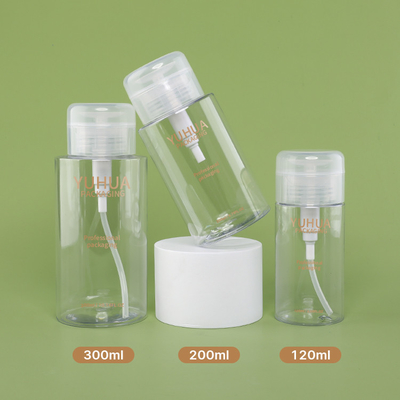 Tonalizador de empacotamento 12ml 200ml 300ml da bomba de imprensa da garrafa do removedor plástico claro da garrafa