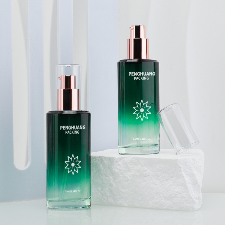 a garrafa da loção do vidro da beleza 55ml geou a loção que o presente cosmético da garrafa ajustou o verde de empacotamento de Skincare