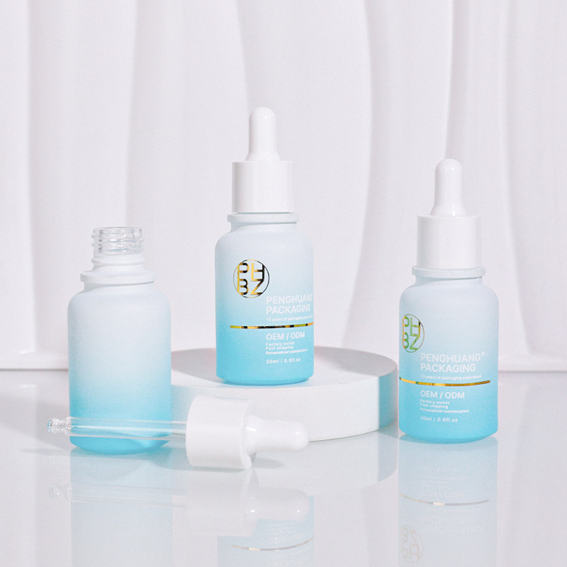 Logotipo personalizado 30 ml frasco de soro de vidro frasco de goteador branco fosco para óleo capilar