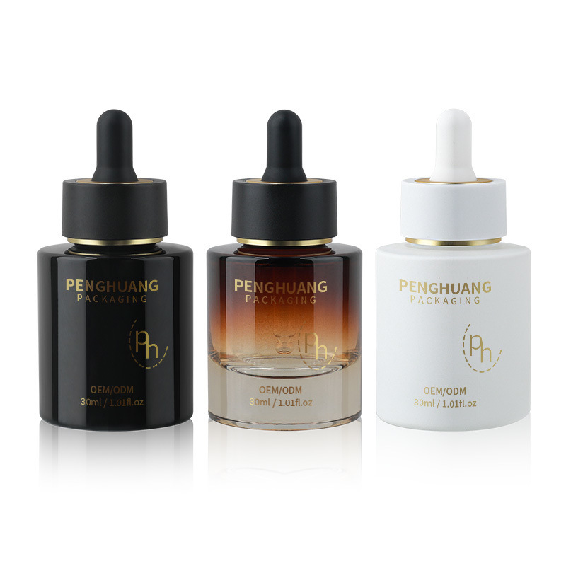 Garrafa de gotas de vidro redonda com logotipo personalizado de acordo com os requisitos do cliente