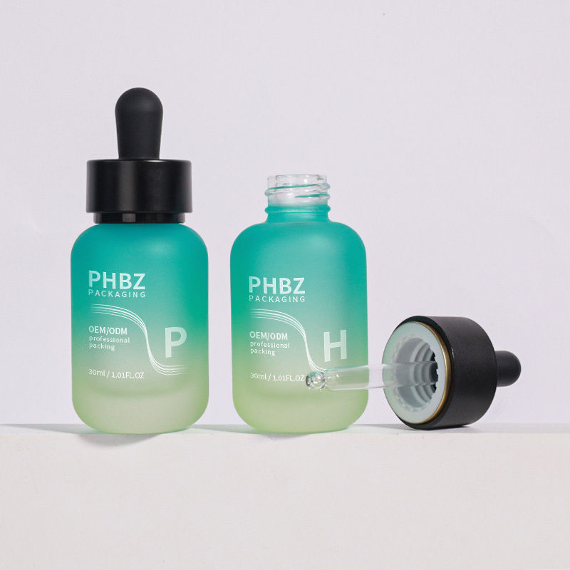 De acordo com os requisitos do cliente, garrafas de goteador de soro de 30 ml de vidro redondo, mate, tipo de tampa de garrafa, durável e opção de embalagem.