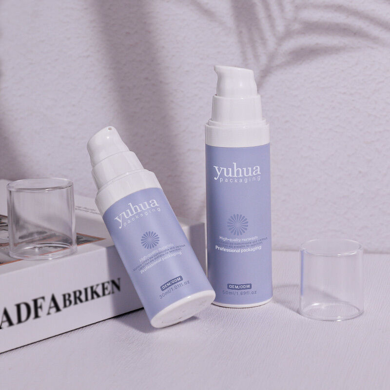 Garrafa de loção plástica reciclável com bomba airless e tampa de rosca para embalagem de sérum cosmético e impressão de logotipo personalizado