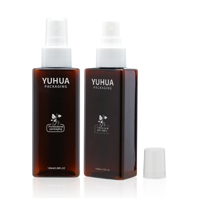 O projeto quadrado da cor do âmbar da forma da garrafa plástica do wholsale 100ml do preço de fábrica com cor branca da bomba do pulverizador cistomzed