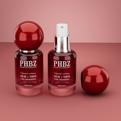 30ml / 1oz Frasco Vazio de Vidro Cosmético Vermelho Degradê com Tampa de Bola Redonda, Embalagem Personalizada OEM ODM para Skincare para Loção e Óleo Essencial