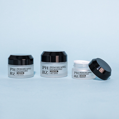 Pote de creme de vidro fosco de 5-100g, frasco de creme para os olhos com ombro inclinado transparente com tampa