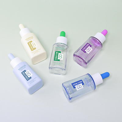 Frasco conta-gotas de soro quadrado PET de 50ml com logotipo personalizado e tampa de borracha