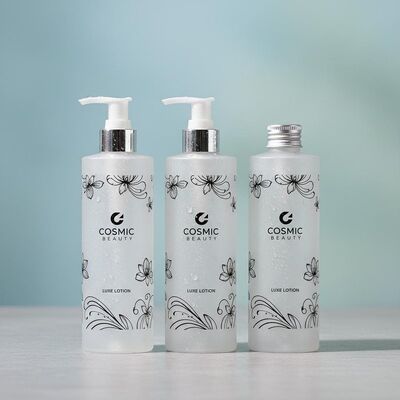 Design personalizado de garrafas de embalagem de plástico de capacidade de 200 ml com impressão de tela de seda para embalagens de cosméticos e loções