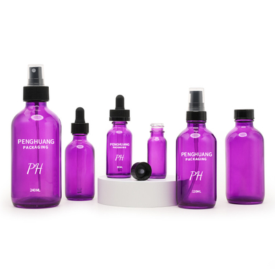o vidro roxo de 60ml Boston engarrafa a garrafa do conta-gotas do soro dos cuidados com a pele do óleo essencial da massagem 2oz