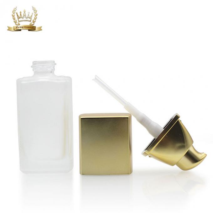 Garrafa líquida cosmética de vidro geada da fundação da garrafa 30ml da fundação com bomba do ouro