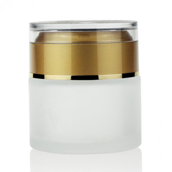 Frasco cosmético de vidro geado 50g do recipiente de creme do preço barato com a tampa acrílica luxuosa do ouro