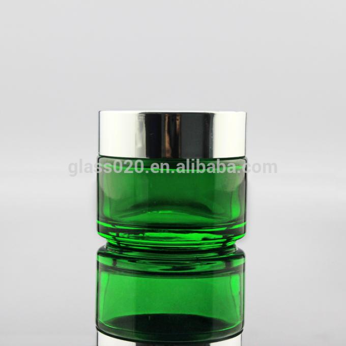 Por atacado frasco 5 10 15 20 30 50 100g de creme cosmético de vidro verde vazio com tampa de prata
