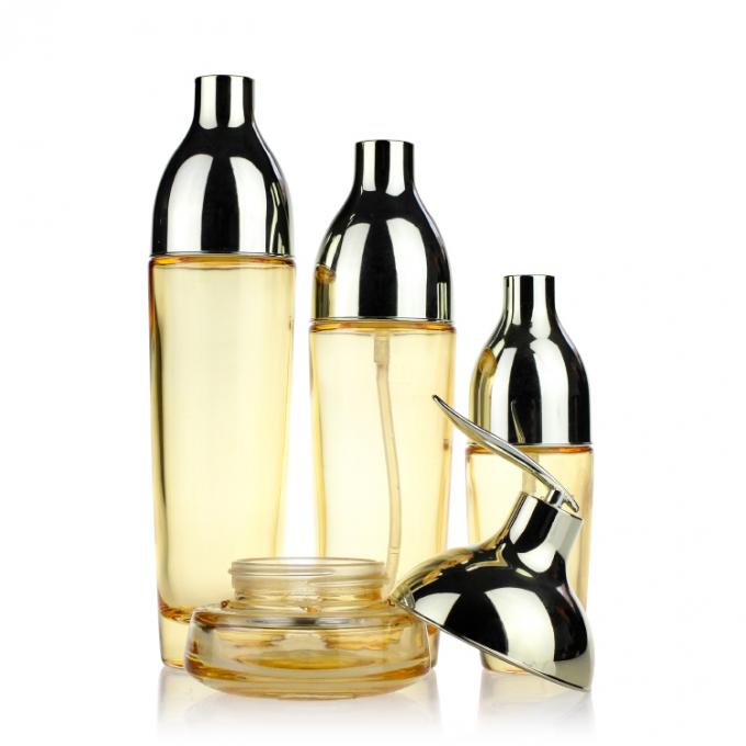 As garrafas de vidro luxuosas da loção ajustaram frascos de creme de vidro personalizados gostam do grupo de empacotamento cosmético do recipiente